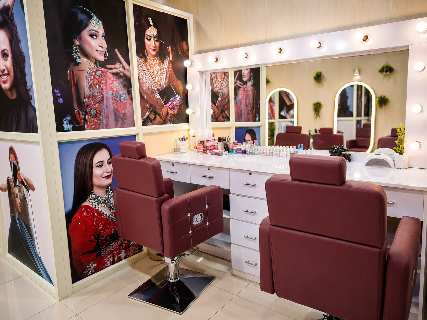 Makeup studio and salon chairs at Gauri Beauty Salon in Zirakpur